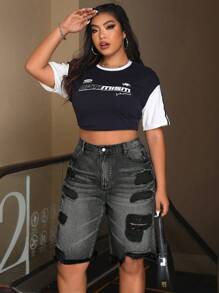SHEIN ICON 大码牛仔短裤，夏季时尚