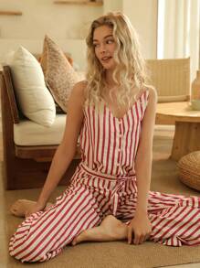 Lullawish Pijama tipo mono de mujer con tirantes a rayas