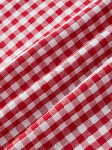 SHEIN MOD Square Neckline Ruffled Cuff Bow Waisted Plaid Print Dress,Concert ,Graduation , Elegant,Vacation ,Tea Party ,Modest ,Brunch Outfits ,Milkmaid Red Plaid Dress