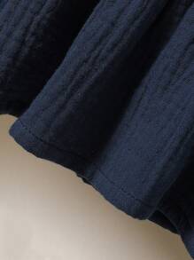 SHEIN Vintaside Kids 2-delige set voor babymeisjes, schattig stijlvol marineblauw topje zonder hals en broek, preppy stijl lente- en zomerkleding.
