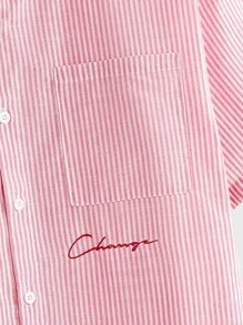 EASEVO Camisa de manga corta holgada y casual de talla grande para hombre, a rayas, en color rosa y blanco