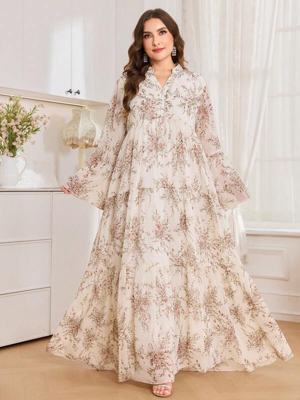 Graceveil Plus Size Women Fashion Elegant Floral Print Minimalist A-Line Dress, Modest