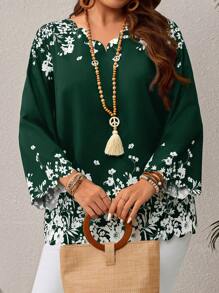 EMERY ROSE Blusa negra con estampado floral para mujer talla grande de principios de primavera