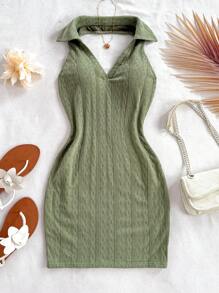 Soleia Robe de femme carrée de cou à dos nu en tissu tricoté Aran de style décontracté pour les vacances