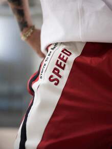 DAZY Spring Men's Splicing Color Contrast Letter Print Sporty Pants Men Joggers - Red - View 6