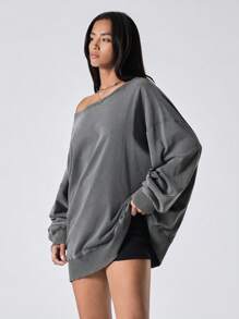 LYSMO Ramadan Oblique Shoulder Long Sleeve T-Shirt, Minimalist Fashion Casual Everyday Wear