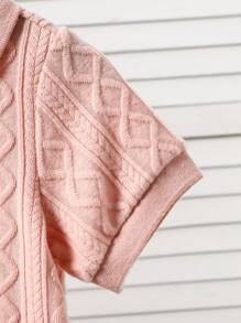 SHEIN Vintaside Kids 1pc Baby Boy Gray-Blue Color Knitted Short Sleeves Polo Shirt. Made Of Special Textured Knit Fabric With Unique Weaving Pattern, Has Snap Button At Neckline For Easy On/Off, Ribbed Cuffs. Suitable For Spring/Summer, Shirt,6M-3T Brand Baby Baby Boy Polo