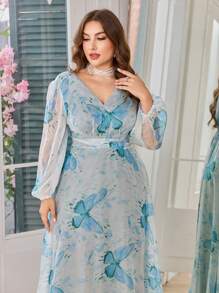 Modelyn High-End Fashion Elegant Printed Loose Fit Dress - Blue - View 5