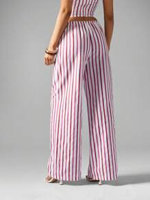 MISSGUIDED Stripe Wide Leg Trousers With Drawstring Christmas - Red - View 2