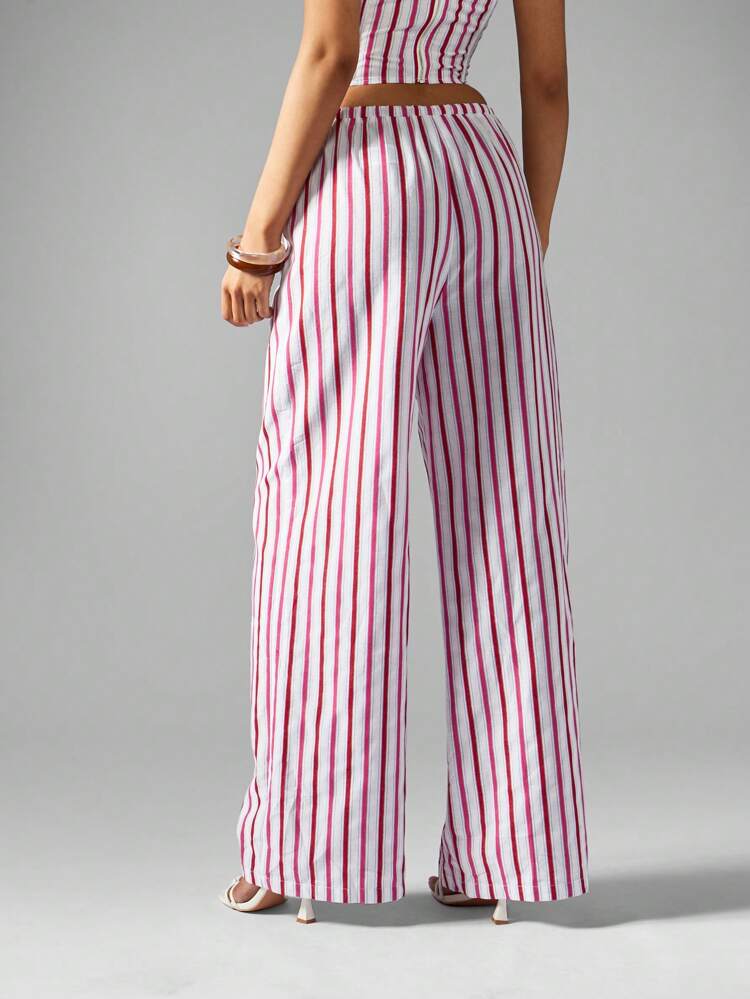 MISSGUIDED Stripe Wide Leg Trousers With Drawstring Christmas