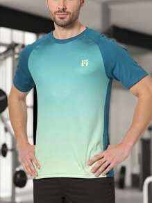 Manfinity Sport Corelite Men's Contrast Color Round Neck Summer Short Sleeve Sports T-Shirt Workout Clothes Running Tees & Tanks - Multicolor - View 1