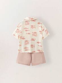 SHEIN Young Boys Fish Print Shirt And Shorts Sets - Multicolor - View 7