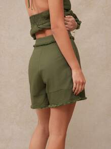 WESTFADE Quần short chữ A cạp cao, thoải mái, họa tiết Boho tua rua 100% cotton kiểu miền Tây, dễ thương, mùa thu, mùa đông, hòa nhạc đồng quê - xanh quân đội - Xem 4