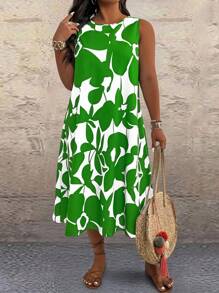 SHEIN Clasi Plus Size Sleeveless Dress, Fashionable For Summer - Green - View 5