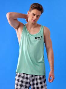 Men's Letter Graphic Crew Neck Sleeveless Base Layer Top - Green - View 5