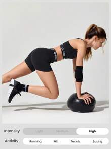 GLOWMODE Sujetador deportivo Powersculpt™ de alto impacto con banda elástica, tirantes cruzados ajustables, cuello en V y copas desmontables para entrenamiento, gimnasio y running