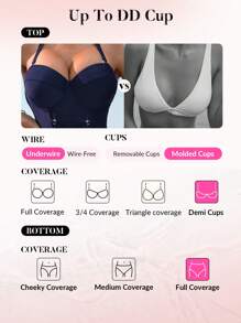 Swim DD+ DD+ Removable 1/2 Cup Tummy Control One-Piece Swimsuit For Summer Beach Vacation - Navy Blue - View 9