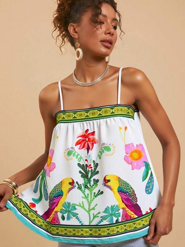 Travachic Woven Printed Camisole Top, Fashionable For Summer,Summer Outfits For Women,Beachwear,Easter,Beach Outfits For Woman,Spring Break,Vacation Outfits Women,Concert Outfit Women,BOHO,Bohemia,Music Festival,Coachella,Tropical Vacation Woman Clothes