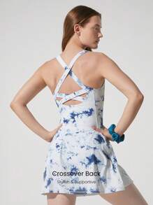 GLOWMODE FeatherFit™-Air Peekaboo Mini Dress With Built-In Shorts Pocket Square Neck Anti-Slip Crisscross Quick Dry Moisture Wicking Spring - Multicolor - View 4