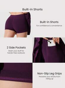 GLOWMODE FeatherFit™-Air Easy Breezy Peekaboo Square-Neck Adjustable Racerback Pleated Active Dress With Built-In Shorts Side Pockets Non-Slip Grips Low Impact Tennis Golf Pickleball Daily Wear Removable Cups - Cherry Cola - View 4