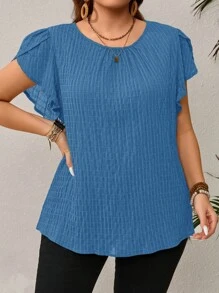 Rosumi Blusa de manga con pétalos con estampado floral azul para mujer de tallas grandes para principios de primavera - Neblina azul - Ver 5