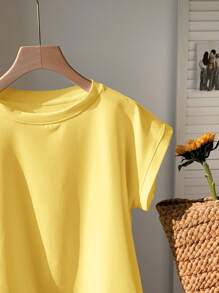 Comfortcana Women's Simple Casual Yellow Short Sleeve T-Shirt For Daily Wear, Summer