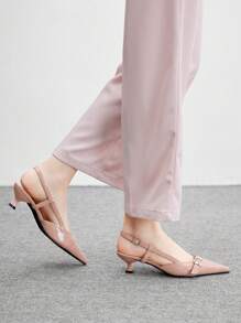 CUCCOO BIZCHIC 女士尖头链饰露跟细跟浅口鞋，通勤风格 - 淺粉色 - 查看 4
