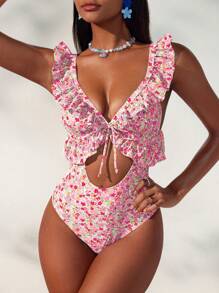 Swim Mod Women's Ditsy Floral One-Piece Top For Summer Beach Vacation