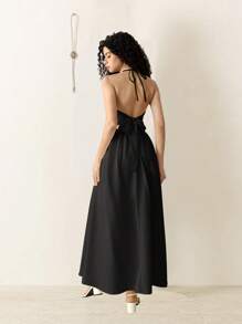 SHEIN MOD فستان بتصميم حلقة والظهر مفتوح مع فيونكة للنساء، رومانسي من طراز البوهيمي