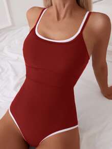 SHEIN Swim 1pc Women's Solid Color One-Piece Swimsuit, Fashionable For Summer - Red - View 1