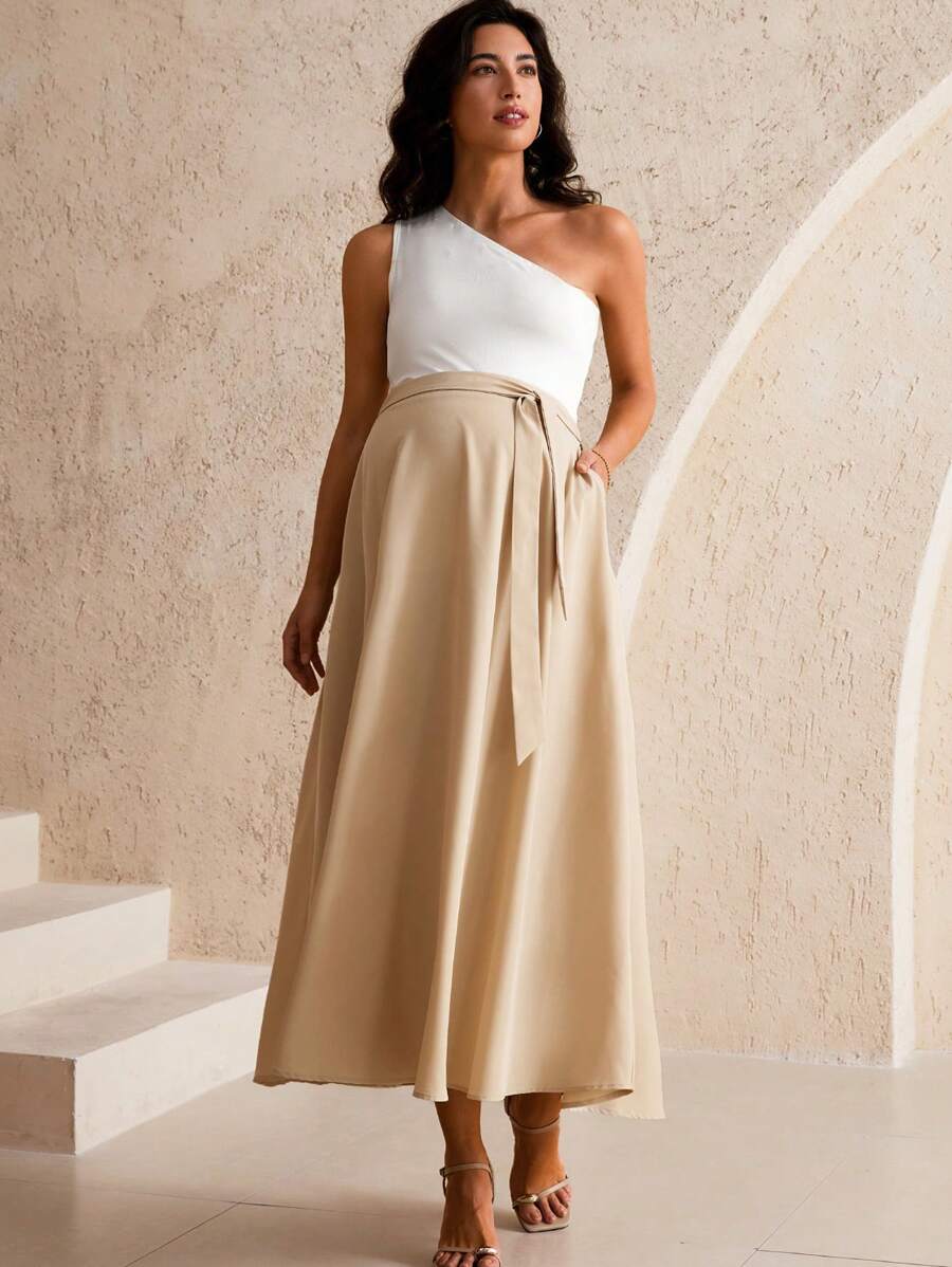 MaterniWear Maternity 2pcs Maternity Casual Solid Color Sleeveless Top And Skirt Elegant Set, Summer