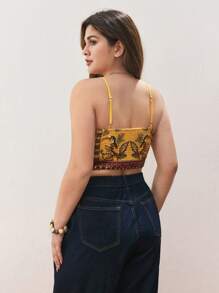 Maija Plus Size Yellow Strapless Square Cami Crop Top,Boho Summer Vacation Holiday Beach Wear,Western Business Casual Tops For Women,Hawaii,Office - Multicolor - View 6