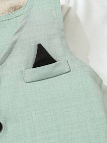 SHEIN 2pcs Formal Baby Boy Gentleman Suit - Solid Color Vest + Pants Set, No Shirt, No Accessory, Fits 6 Months To 3 Years, Formal Outfit For Wedding, Performance, Party, Birthday, Christmas, Graduation - Infant, Toddler, Children - Green - View 4