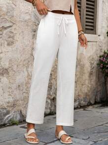 EMERY ROSE 女士休闲百搭纯色直筒裤 - 白色 - 查看 3