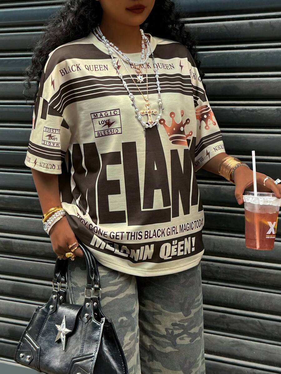 Rovax Camiseta casual de mujer de cuello redondo y manga corta con estampado de letras