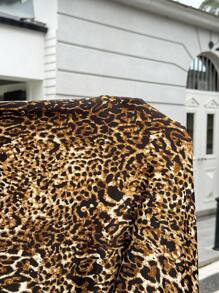 SHEIN EZwear Plus Size Leopard Print Casual Asymmetrical Neck Summer Dress - Multicolor - View 7