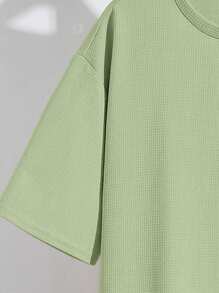 SHEIN Leap Crew Teen Boy's Short Sleeve Cargo Pocket Shorts Set - Mint Green - View 3