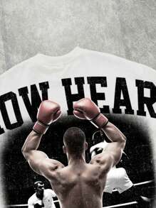 Manfinity EMRG Street Style Oversized Boxing Champion Graphic T-Shirt, Men's Graphic Shirt, Streetwear Shirt - White - View 2