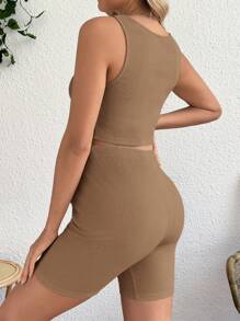 SHEIN Maternity Two Pieces Suits - Brown - View 2
