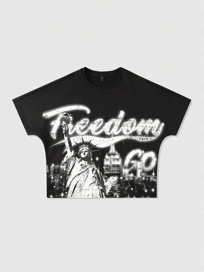 Street Life Men's Letter Printed Round Neck Short Sleeve T-Shirt, Retro Street Style