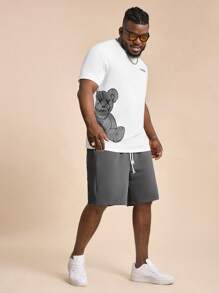 EASEVO Conjunto de camiseta de cuello redondo y pantalones cortos de punto con estampado de oso, tamaño grande, adecuado para el verano