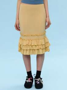 COUREZ Gonna midi a balze trasparente, outfit estivi da donna per primavera ed estate, stile Y2K/vintage casual