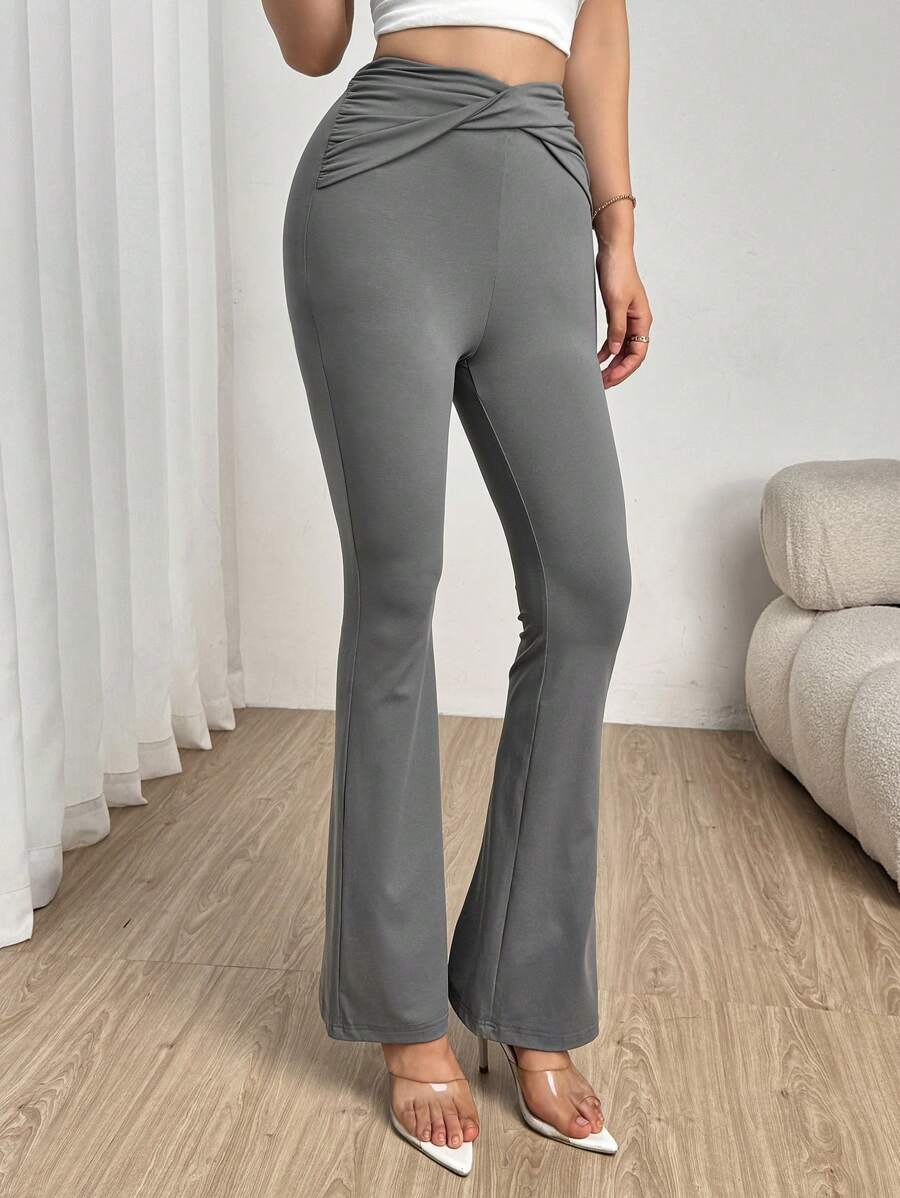 Seusyu Women's High-Waisted Flared Gray Leggings, Slimming Fall Cloth For Women