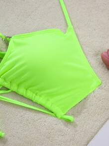 SHEIN Swim Curve Damen Große Größen einfarbiges Camisole Bikini Oberteil - Grün - Übersicht 5