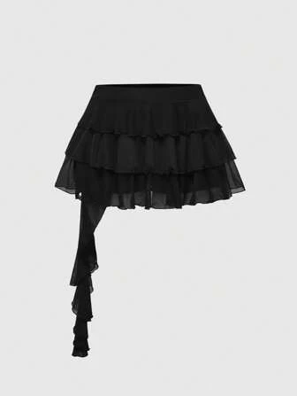 Grunge Punk Conjunto de fiesta para festival de música punk sexy, falda asimétrica de malla elástica con estampado de leopardo multicapa para mujer talla grande, para primavera, conciertos