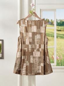 EMERY ROSE Plus Size Women Geometric Print Loose Casual Sleeveless Tank Top, Summer - Brown - View 2