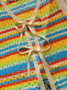 Skyraze Women's Rainbow Striped Cardigan, Fashion Suitable For Summer - Blue - View 3