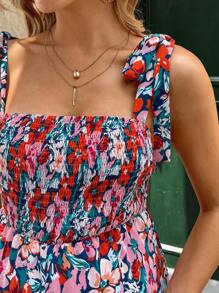 SHEIN Bohemian Flower Print Bow Strap Maternity Dress, Floral Dress - Multicolor - View 6