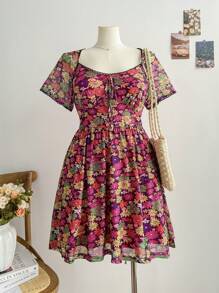 Soleia Váy du lịch họa tiết hoa vải lưới Boho cỡ lớn cho mùa hè - Nhiều màu - Xem 1