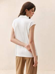 BizChic 2025夏季新款独立日音乐节派对聚会夏季衬衫，适合婚礼嘉宾，早午餐，都市时尚通勤，日常搭配，春夏新款优雅女士无袖缎面翻领衬衫 - 白色 - 查看 5